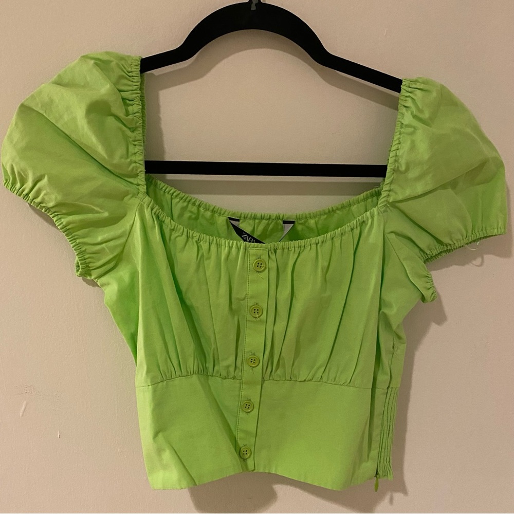 Zara Poplin top neon green size XS NWT